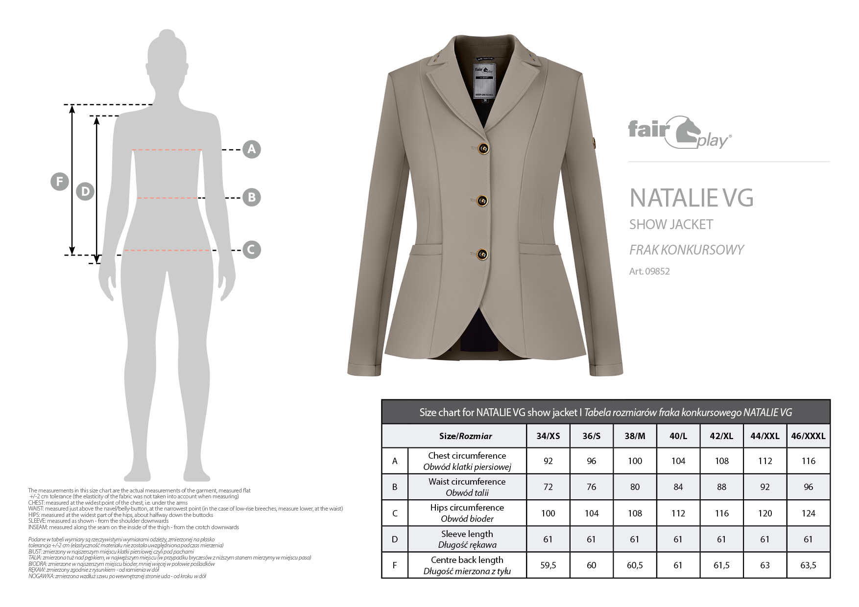 Größentabelle NATALIE VG